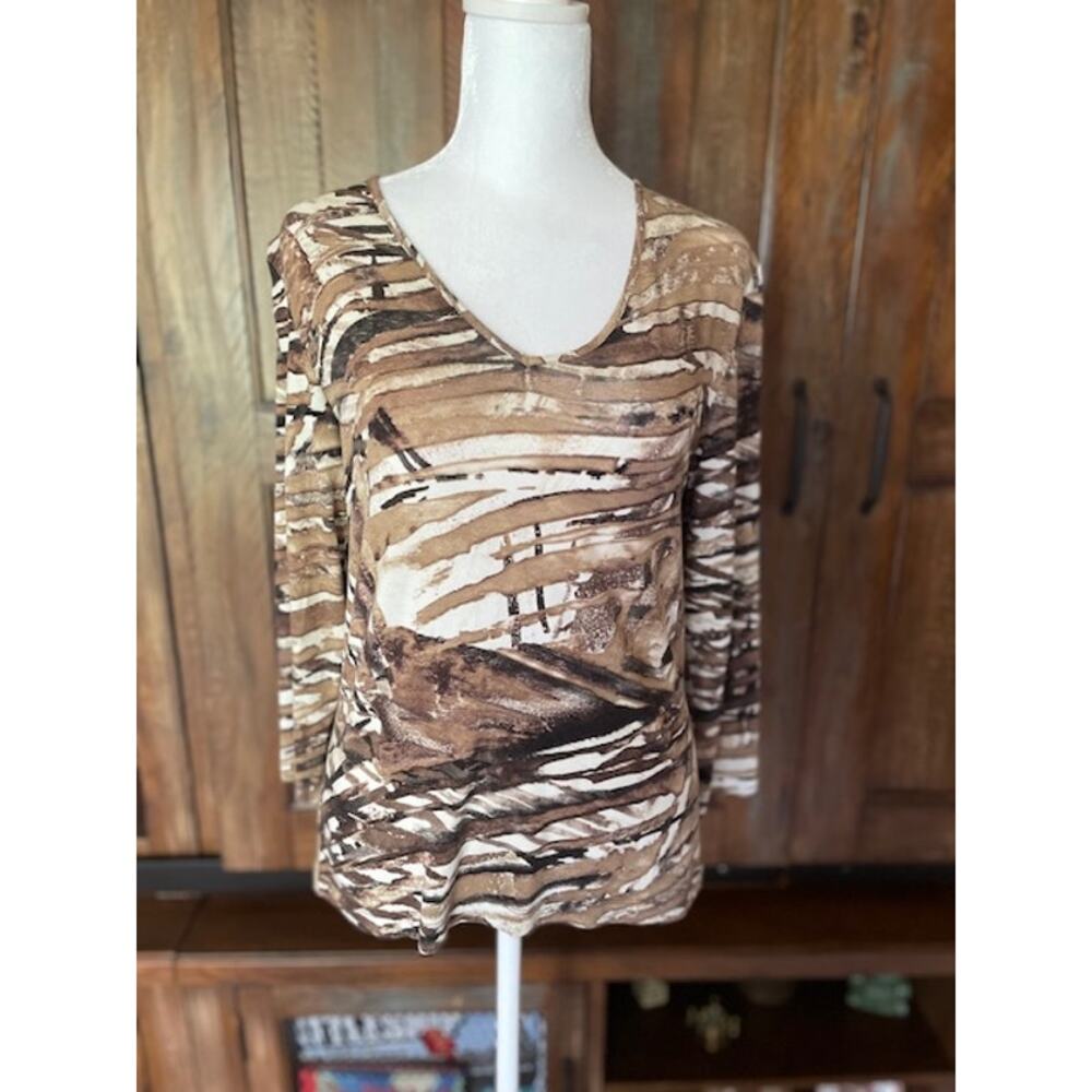 Chico's Size 0 (Small) Knit Top Pullover Brown & Cream